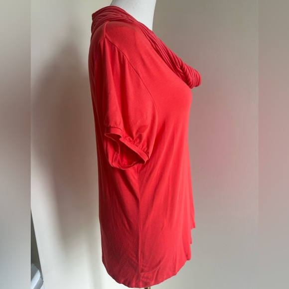 Cowl Neck Coral Short Sleeve Shirt- Large - Picture 3 of 8